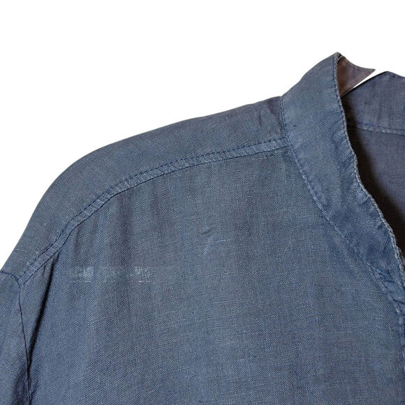 Beslika Blue Chambray Linen Tunic Top Short Sleeve Classic Minimalist Casual L - Picture 3 of 11